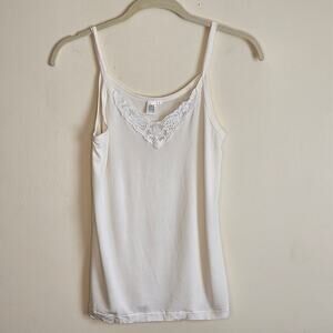 Winter Silks 100% Base Layer, Ivory Lace Edge Tank Top, Sz S